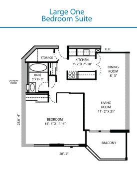Large One Bedroom Suite Floor Plan - Measurements May Vary From Actual Units