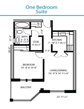 Floor Plan One Bedroom Suite - Measurements May Vary From Actual Units
