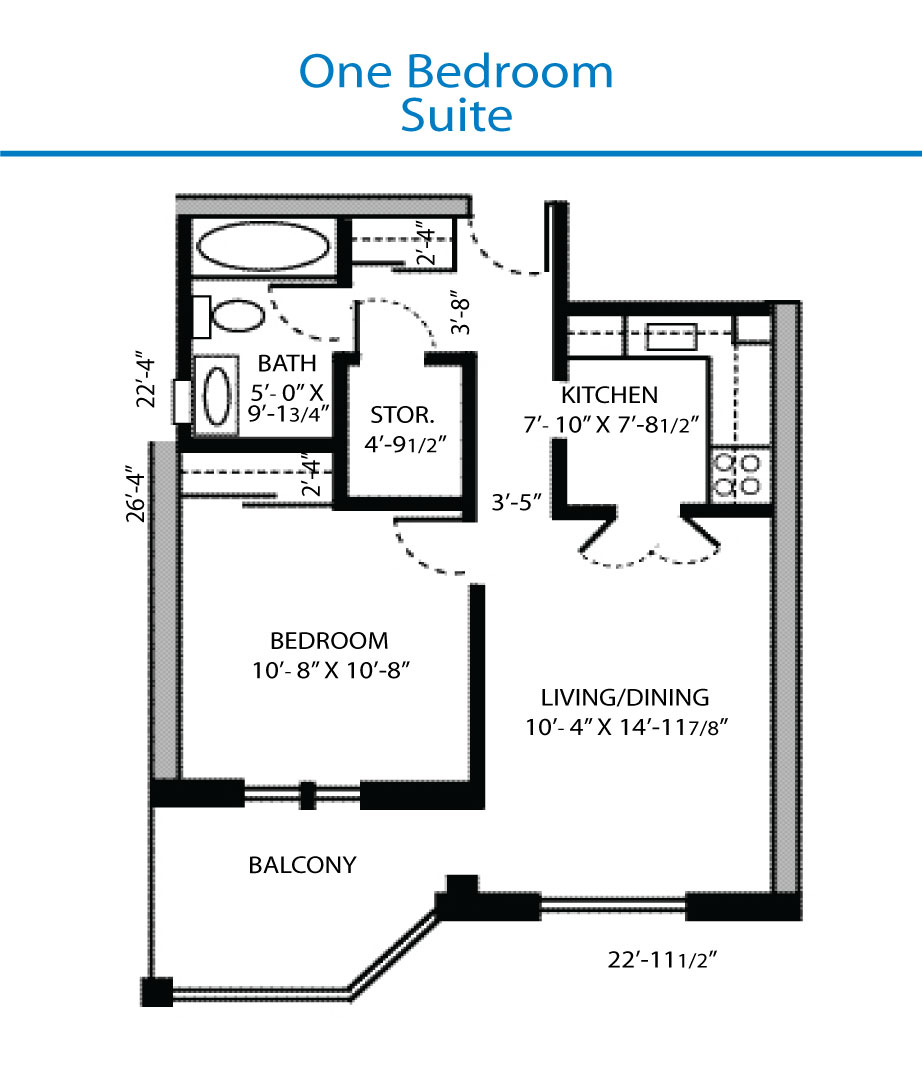 Floor Plan of the One Bedroom Suite Quinte Living Centre