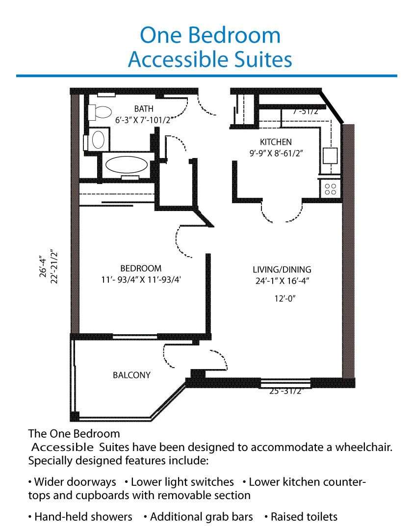 Floor Plan of the Accessible One Bedroom Suite Quinte